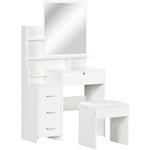 Homcom - Ensemble coiffeuse tabouret design contemporain multi-rangement 4 tiroirs 4 étagères grand miroir blanc