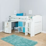 Stompa Uno S Plus Mid-Sleeper with Pull-Out Desk, 3 Drawer Chest and 2 Door Cube Unit