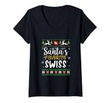 Womens Santa's Favorite Swiss - Switzerland Ugly Christmas Sweater V-Neck T-Shirt