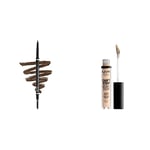 NYX Professional Makeup Crayon à Sourcils Ultra-Fin Double-Embout avec Mine Rétractable et Goupillon, Teinte : Brunette & Anticernes/Correcteur - Can't Stop Won't Stop Contour Concealer - Light Ivory