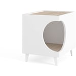 Skraut Home - Table d'Appoint - Maison de Toilette pour animaux ellie - Table de Nuit - Blanc/Chêne - Entrée latérale, 1 porte - Niche pour chien et