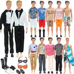 21 PCS Clothes Accessories Compatible with Ken Doll 1 Suit 5 Tops 5 Pants Casual Wear 2 Beach Shorts 4 Pair of Shoes 1 Glasses 1 Surfboard for 12 Inch Boy Doll Outfits in Random