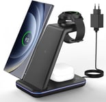 Station De Charge Pour Samsung, 3 En 1 Chargeur Induction Para Samsung S24/S23/S22/S21/Z Flip/Fold, Chargeur Sans Fil Para Galaxy Watch Ultra/7/6/5/4, Wireless Charger Para Galaxy Buds-Noir