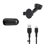 Belkin Premuim Car Bundle(Quick Charge USB Car Charger 18W & USB-C to USB-A 1m charging cable & Universal Mount)