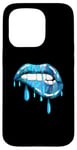 Coque pour iPhone 15 Pro Blue Dripping Biting Lips Rouge à lèvres Effet années 80