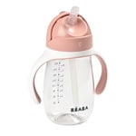 BÉABA, Biberon/Tasse d'apprentissage 2 en 1, Tasse Paille Enfant, 100% étanche, Anti-fuite, Facile à Ouvrir, Poignées amovibles, Tritan et Silicone, 300 ml, Old Pink