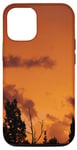 Coque pour iPhone 15 Pro Sapins, nuages et ciel ombré orange doré