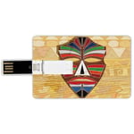 32G USB Flash Drives Credit Card Shape Tiki Bar Decor Memory Stick Bank Card Style Colorful Ethnic Mask on Vintage Style Backdrop Geometric Tribal Primitive Decorative,Multicolor Waterproof Pen Thumb