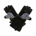 Gants résistants au feu et à la chaleur extrêmes, cuir avec coutures en kevlar, parfaits pour cheminée, poêle, four, grill, soudage, barbecue, mig,