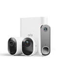 Arlo Ultra 2 4K + SmartHub + Sonnette 2 HD, Caméra de Surveillance WiFi Extérieure sans Fil, Autonomie de 6 Mois, Emplacement Carte Micro SD, Essai Secure Inclus, 2 Caméras Blanc