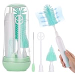 Wrischan Electric Baby Bottle Brush Set,Portable Bottle Brushes for Cleaning with UV Steriliser,Milk Frother Electric,Nipple and Straw Brush,Bottle Drying Rack,Baby Travel Essentials, Green