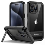 Lanhiem Coque pour iPhone 15 Pro Étanche avec Support Arrière [IP68 Imperméable] 360 Indestructible Antichoc Integral Antipoussière Anti-Neige Waterproof Etui avec Renforcée Protection écran,Noir