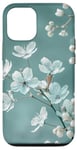 iPhone 12/12 Pro White Blossoms on Blue Background Stylish Floral Case