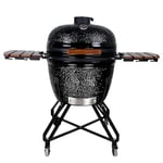 Sac Kamado 26" Ceramic BBQ Grill Oven, Charcoal Smoker, Black, Outdoor Cooker with Foldable Side Shelves, Large 395 sq inch Cooking Area, Heat Deflector, Stainless Steel Ash Tool