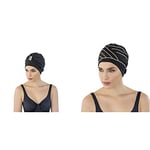 Fashy Exclusive Bonnet de Bain avec Accessoire en Strass Femme, Noir, Taille Unique & Exclusive Bonnet de Bain en Tissu Femme, Noir/Marron, Taille Unique