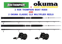 2 RON THOMPSON 20-30lb 6ft BOAT RODS+OKUMA CLASSIC CLX 300La MULTIPLIER REELS