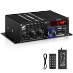 HiFi Amplificateur, Bluetooth 5.0 Mini Stéréo Audio Amplificateur, AK-380 2.0 Canaux Récepteur 40W+40W Max 400W avec 12V 5A Alimentation,Télécommande pour Voiture Home Bar Party