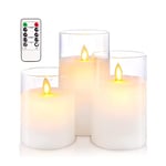 HIYAA Bougies LED sans flamme - Verre transparent - Fonctionne avec piles - Avec télécommande - Mèche 3D - Lumière chaude réaliste - Avec minuterie - Pour mariage, fête, décoration de Noël