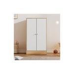 Petite armoire avec tringle, armoire 2 portes, 2 compartiments, chambre, salon, armoire enfant, mdf, blanc + naturel