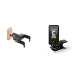 Hercules Stands GSP38WB PLUS AGS Guitar Wall Hanger with Wood Base & D'Addario Guitar Tuner - Eclipse Headstock Tuner - Clip On Tuner for Guitar & Electric Guitars - Quick & Accurate Tuning - Black