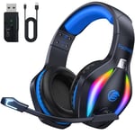 Fachixy「2024 Nouveau」FC100 Casque de Jeu sans Fil - 2,4 GHz et Casque Bluetooth avec Microphone - Son stéréo 3D et autonomie de 50 Heures - pour PS5/PS4/PC/tablettes/Switch/smartphones, Noir-Bleu