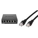 D-Link Switch 5 Ports Gigabit Metallique 10/100/1000mbps (DGS-105) & Amazon Basics Câble réseau Ethernet RJ45 catégorie 6-0,9 m