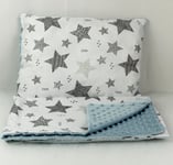 2 pc blanket set for cradle bedside crib pram wooden crib grey stars blue dimple