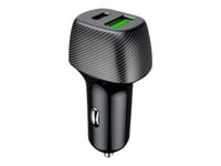 Estuff - Strömadapter För Bil - 28 Watt - 3 A - Apple Fast Charge, Pd 2.0, Qc 3.0 - 2 Utdatakontakter (Usb, 24 Pin Usb-C) - Svart