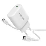 Epico Resolve USB-C Vegglader PD 30W GaN med USB-C Kabel - 1,2 Meter - Hvit