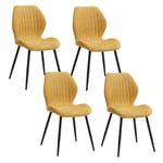 Wokaka - Lot de 4 chaises - chaise de salle à manger rétro -chaise en lin-pieds en métal(jaune)