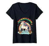 Womens Funny Hanukkah Jewnicorn Unicorn Girl LGBT Jewish Chanukah V-Neck T-Shirt