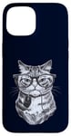 Coque pour iPhone 15 Chat ringard tenant une souris d'ordinateur mignon chaton geek