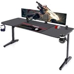 Devoko Bureau Gaming 180cm Bureau Gamer Informatique Table Gaming Bueau PC avec Porte-gobelet, Tapis de Souris et Porte-Casque (Noir,180cm)