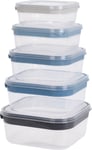 Set of 5 Clear Plastic Containers Square Food Storage Boxes with Lids BPA Free