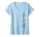 Womens Bruce Lee Little Dragon Chinese Symbols V-Neck T-Shirt