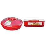 Sistema Microwave Round Food Container/Cookware Bowl | 1.3 L Food Steamer | Red/Clear & Rectangle Microwave Container | 1.25 L | BPA-Free | Red/Clear