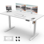 Homall Bureau Assis Debout 140 x 60 cm, Bureaux Électrique Table Réglable en Hauteur avec Chargeur USB, Rappel de sédentarité, 3 Positions Mémorisables, Boîte de Câbles, et roulettes, Blanc