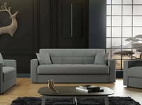 Dmora Canapé lit 3 places avec coffre Gris 212 x 80 x 87 h cm, tissu bois, 3 posti