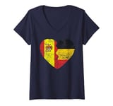 Womens Belgian Spanish Flags Heart | Spain Belgium Roots Vintage V-Neck T-Shirt