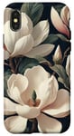 Coque pour iPhone X/XS Magnolias crémeux élégants sur fond sombre