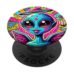 Alien coloré avec halo et ailes Pop Art cool PopSockets PopGrip Adhésif