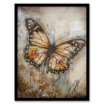 Butterfly Dawn Vintage Aesthetic Painting Calm Golden Grunge Artwork Framed Wall Art Print A4