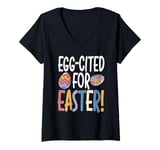 Womens Easter Egg-Cited Pun, Funny Easter Eggs V-Neck T-Shirt