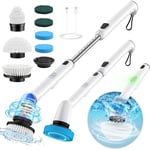 Upgraded Electric Cleaning Brush, IPX7 Full-body Waterproof Electric Spin Scrubber with 2 Speeds, Adjustable Long Handle & Replaceable Brushes, Cleaning Tool for Tub Car Bathroom Shower Floor Tile