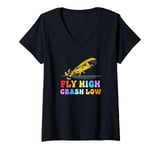 Womens Retro Alphabet RC Plane Fly High Crash Low RC Plane Lovers V-Neck T-Shirt