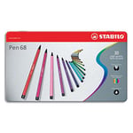 Stabilo Boite métal de 30 feutres coloriage Pen 68 - pointe moyenne coloris assoris