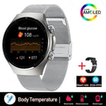 2024 Uusi Laserhoito Kolme High Smart Watch Miesten Ekg Verensokeri Terveys Tracker Älykello Bluetooth Call For Huawei Xiaomi_silver mesh_Blood glucose