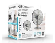 Daewoo 12 Inch Metal Desk Fan - 3 Speed Settings With Oscillation Silver - New