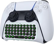 Rétro-Éclairage Vert Clavier Pour Ps5 Manette, Mini Qwerty Clavier Bluetooth Sans Fil Compatible Avec Playstation 5 Manette, Rechargeable Clavier Avec Prise Audio 3,5mm&haut-Parleur Intégré,Blanc