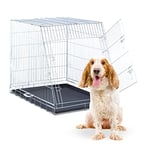 Relaxdays Dog Cage, Home & Car, HxWxD: 83 x 75 x 109 cm, Foldable Crate with Floor & Door, Steel, Various Sizes, Silver
